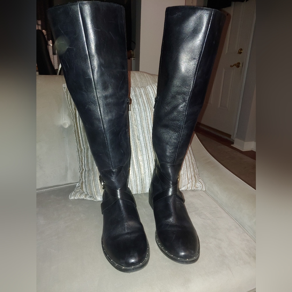 Ladies Black I.N.C. Fadora Riding Leather Boots - Size 10